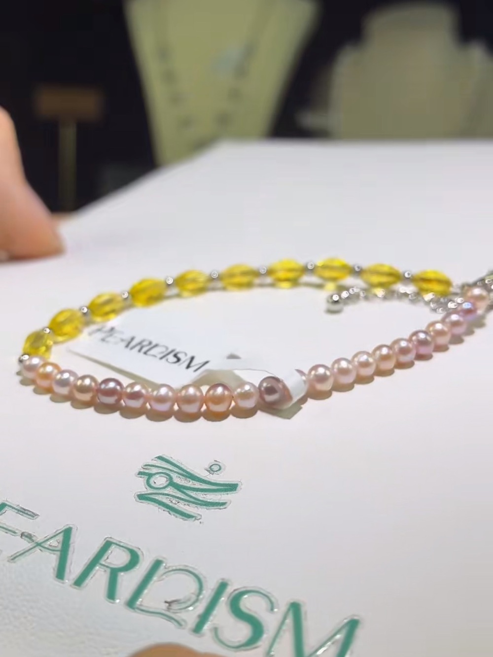 Genuine Freshwater Dreamy Pink Pearls with Yellow Crystal Beads 18k plated